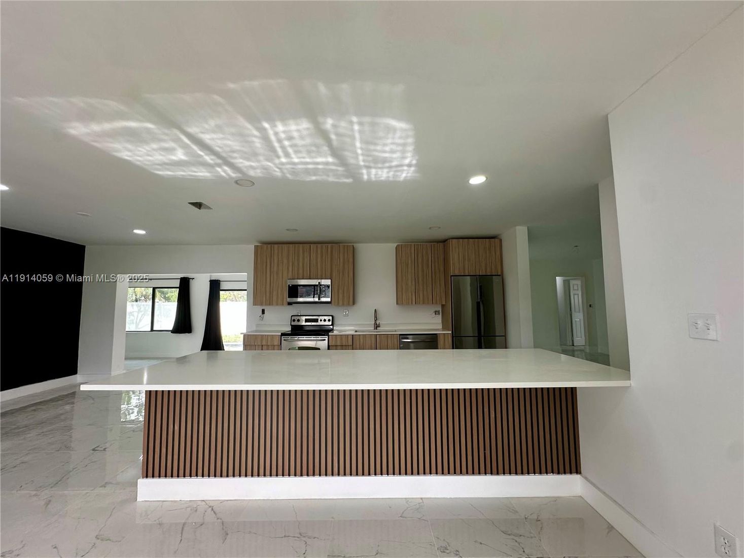 Interior, Kitchen, Marble, Recessed Lighting, Stainless Steel Appliances