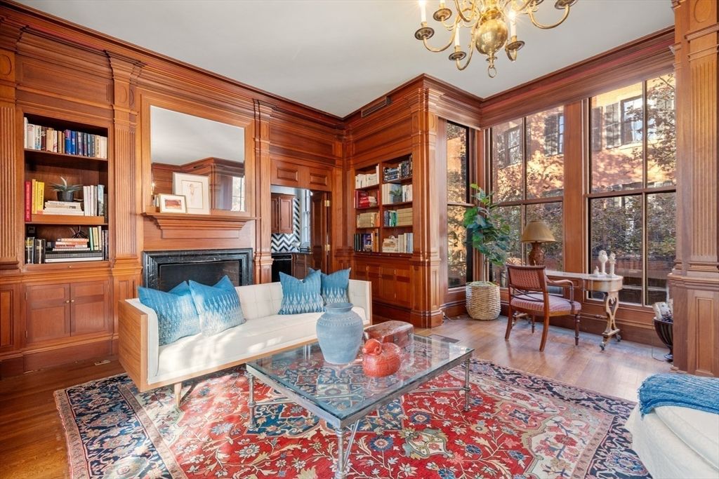 Chandelier, Fireplace, Interior, Living room, Wood Texture Flooring, Wooden Walls