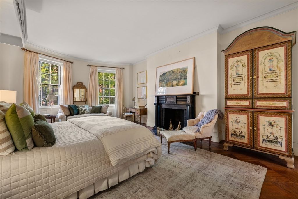 Bedroom, Fireplace, Interior, Wood Texture Flooring