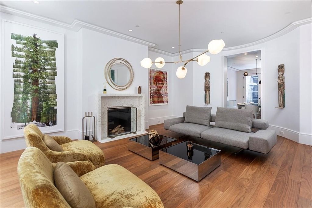 Fireplace, Interior, Living room, Pendant Lights, Recessed Lighting, Wood Texture Flooring