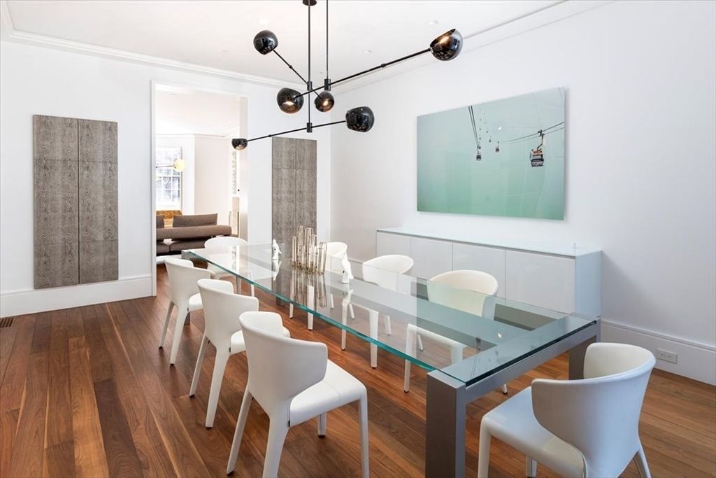 Dining room, Interior, Pendant Lights, Wood Texture Flooring