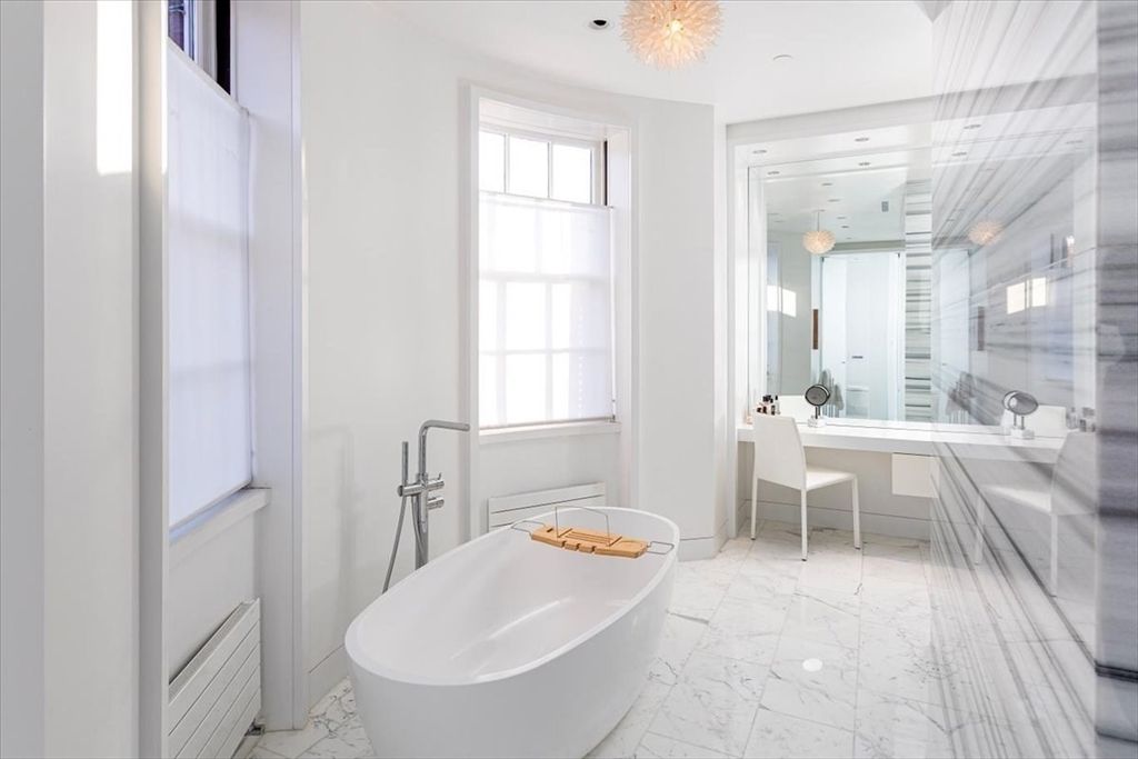 Bathroom, Free Standing Baths, Glass Shower, Interior, Marble, Recessed Lighting