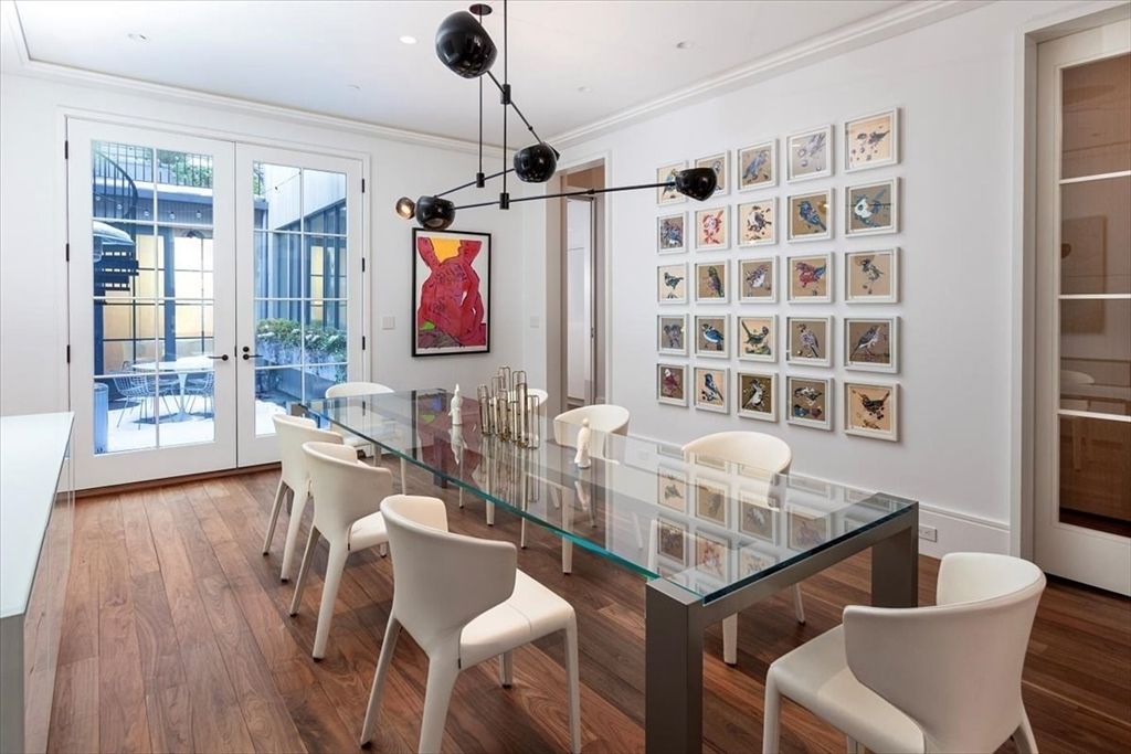 Dining room, Interior, Pendant Lights, Recessed Lighting, Wood Texture Flooring