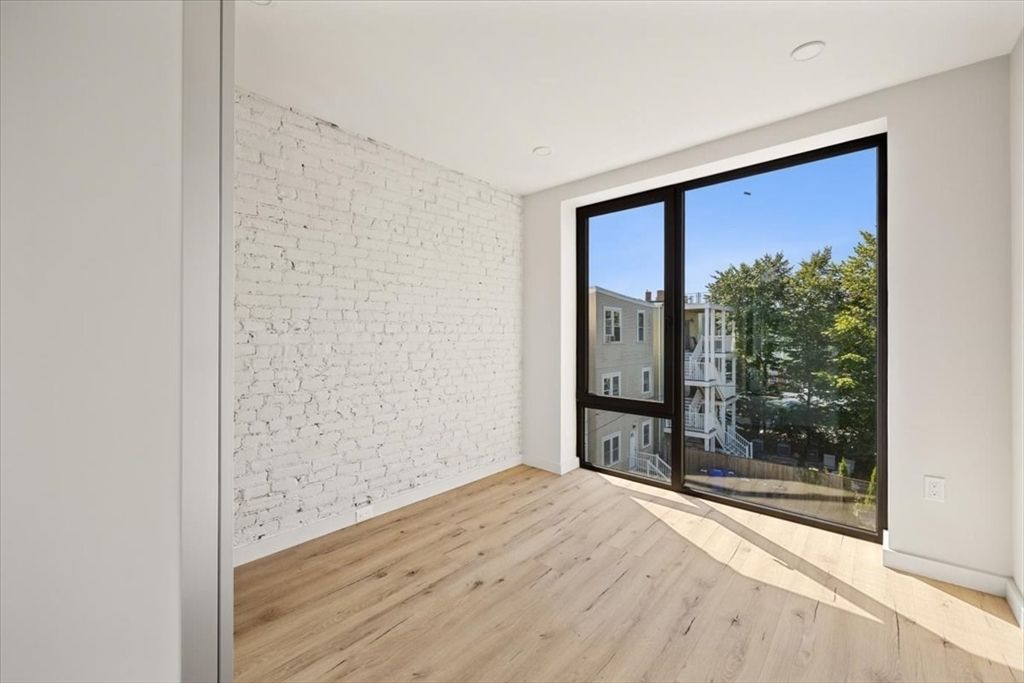Empty room, Interior, Recessed Lighting, Stone Walls, Wood Texture Flooring
