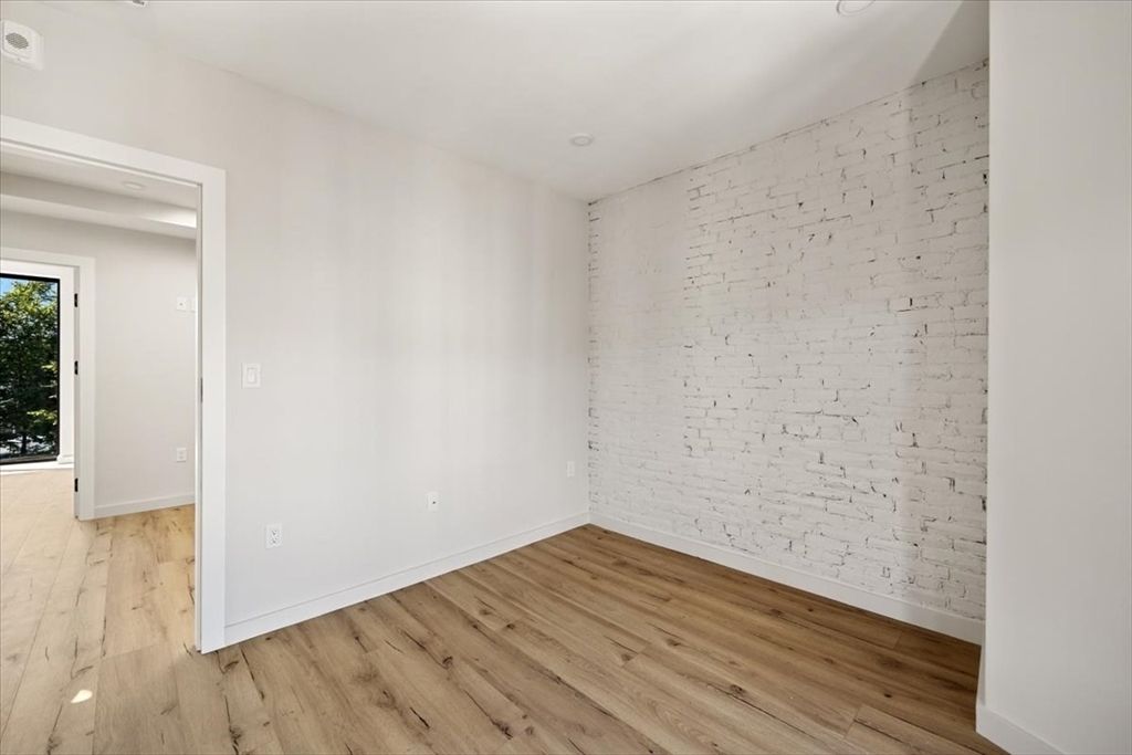 Empty room, Interior, Recessed Lighting, Stone Walls, Wood Texture Flooring
