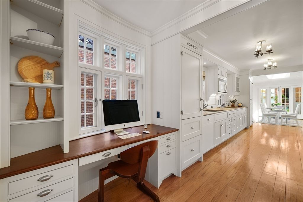 Chandelier, Home Office, Interior, Wood Texture Flooring