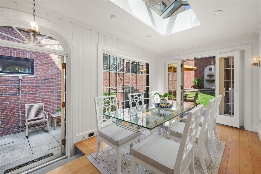 Dining room, Glass Ceilings, Interior, Pendant Lights, Stone Walls, Wood Texture Flooring