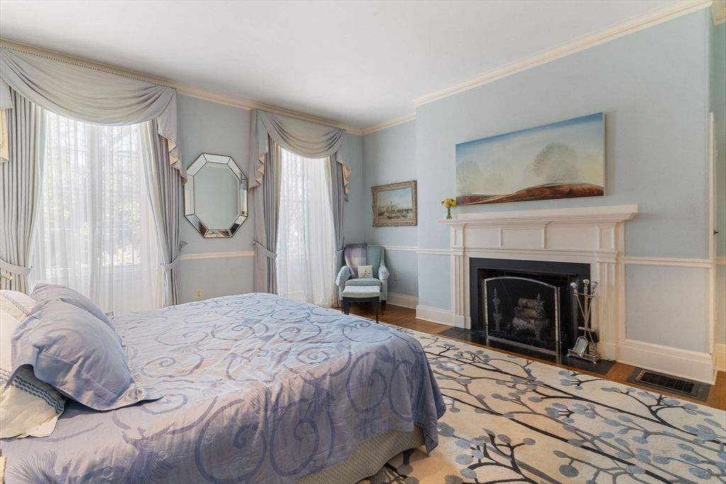 Bedroom, Fireplace, Interior, Wood Texture Flooring