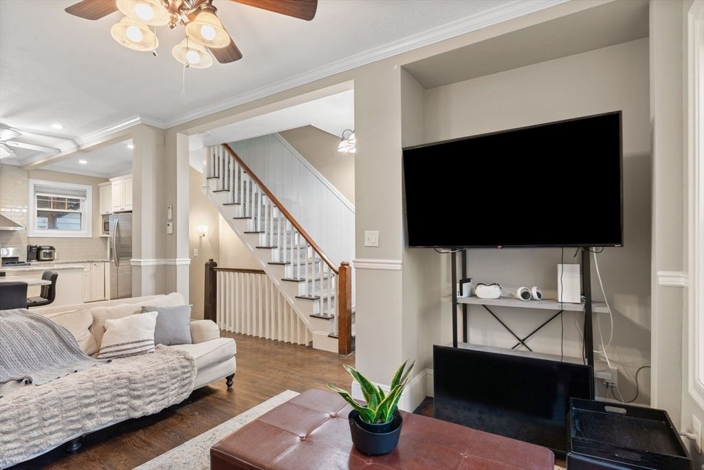 Interior, Kitchen, Living room, Recessed Lighting, Stainless Steel Appliances, Wood Texture Flooring