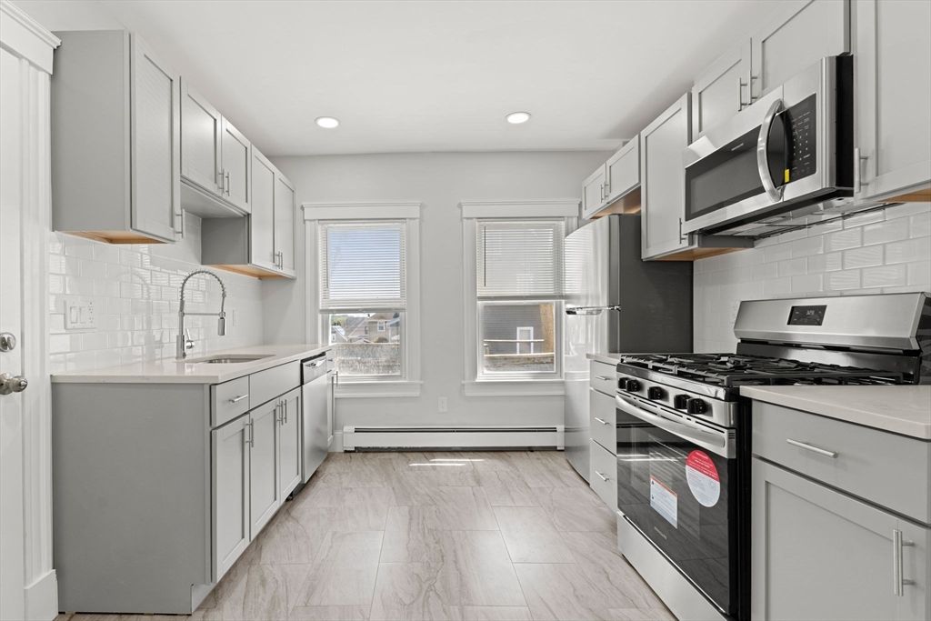 Interior, Kitchen, Marble, Recessed Lighting, Stainless Steel Appliances