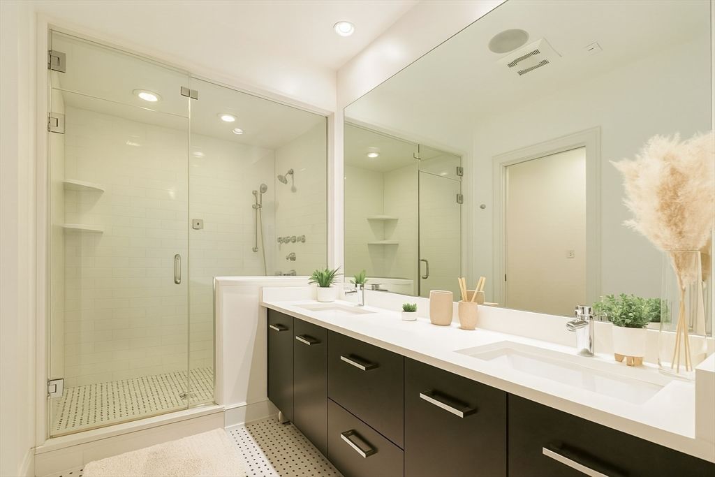 Bathroom, Dual Sink Vanities, Glass Shower, Interior, Recessed Lighting