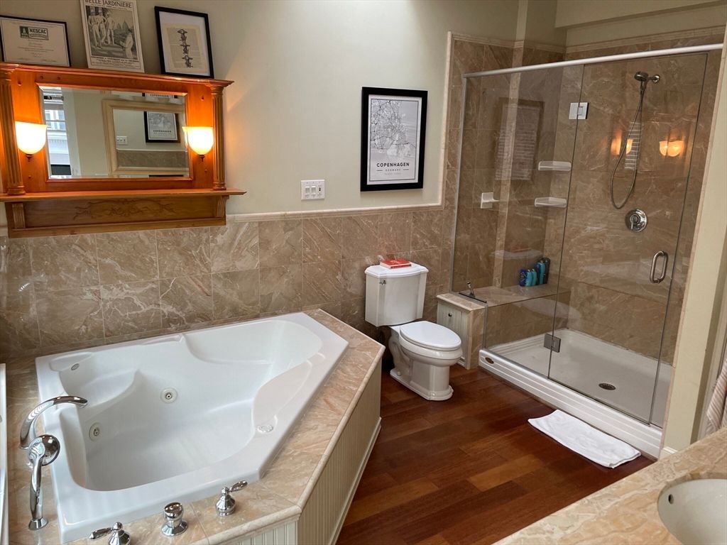 Bathroom, Glass Shower, Interior, Wood Texture Flooring