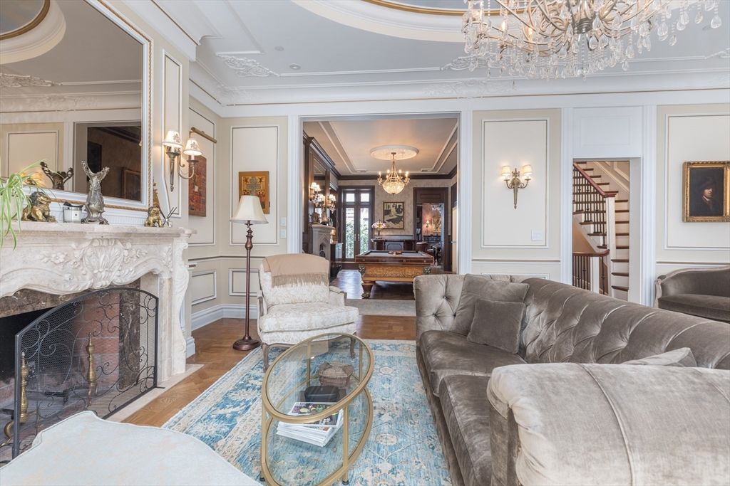 Chandelier, Fireplace, Interior, Living room, Piano, Wood Texture Flooring