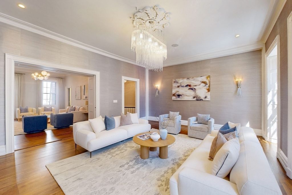 Chandelier, Interior, Living room, Recessed Lighting, Wood Texture Flooring