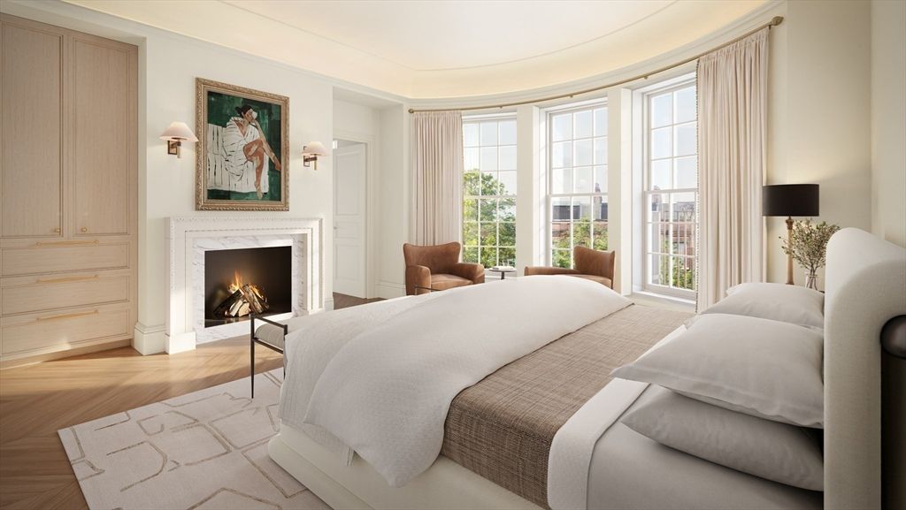 Bedroom, Fireplace, Interior, Wood Texture Flooring