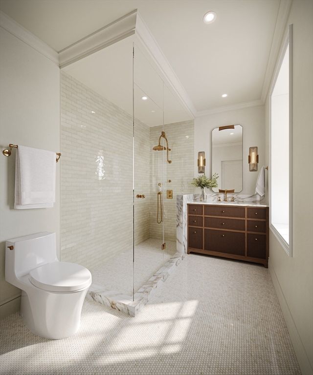 Bathroom, Glass Shower, Interior, Recessed Lighting