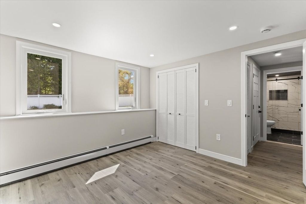 Bathroom, Empty room, Interior, Recessed Lighting, Wood Texture Flooring