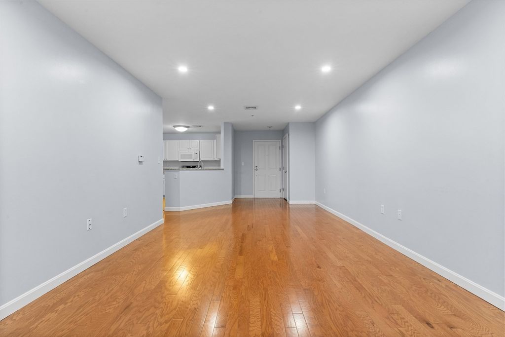 Empty room, Interior, Kitchen, Recessed Lighting, Wood Texture Flooring