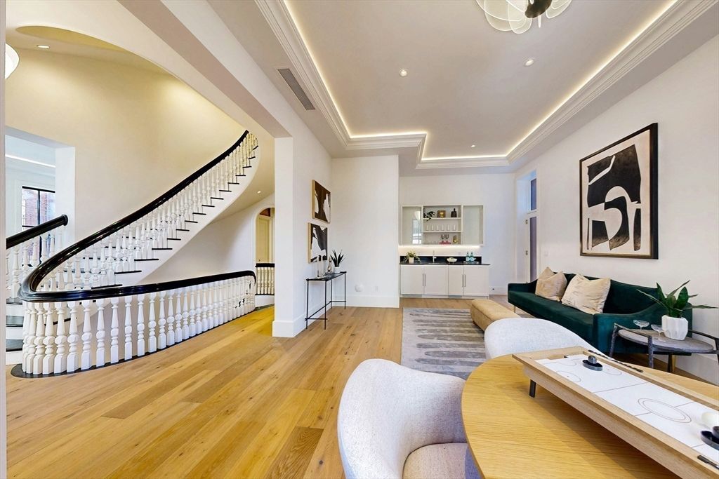 Interior, Living room, Pendant Lights, Recessed Lighting, Wood Texture Flooring