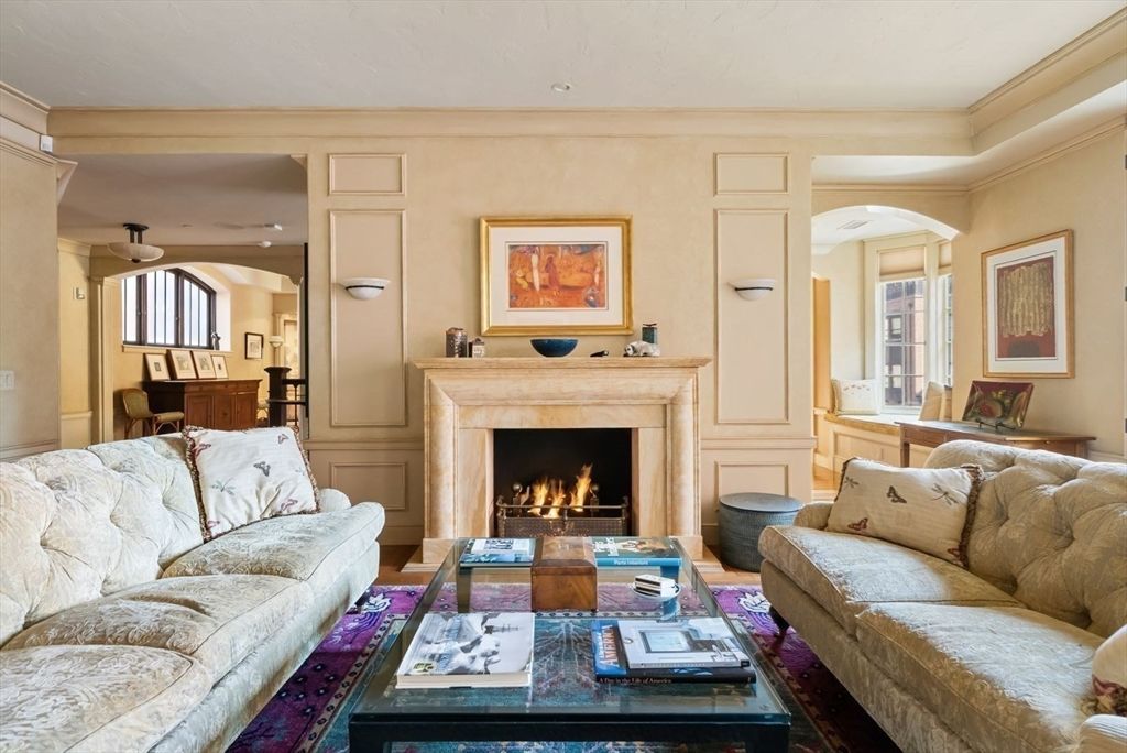 Dining room, Fireplace, Interior, Living room, Recessed Lighting