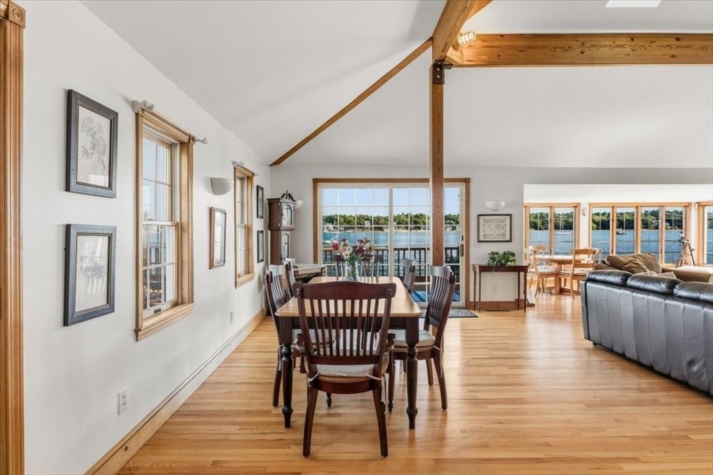 Dining room, Interior, Water, Wooden Beams, Wood Texture Flooring