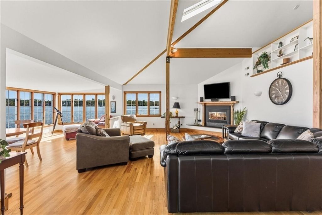 Fireplace, Interior, Living room, Water, Wood Texture Flooring