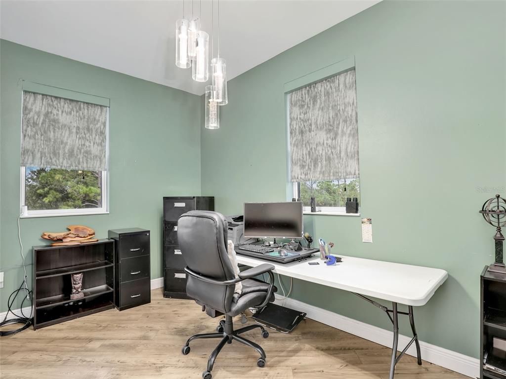 Home Office, Interior, Pendant Lights, Wood Texture Flooring
