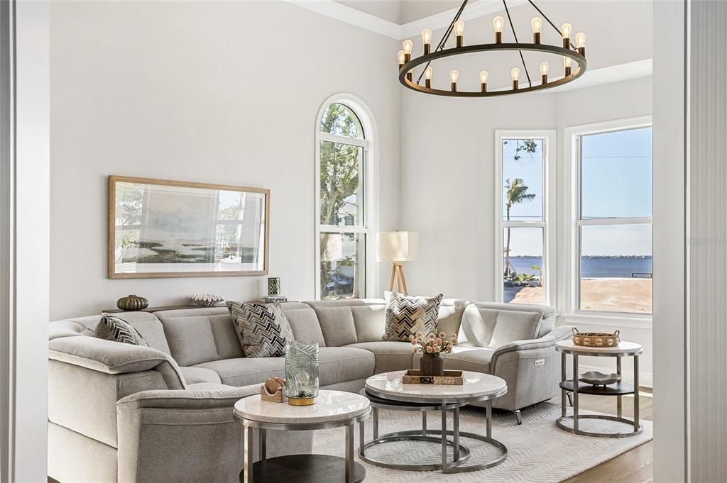 Chandelier, Interior, Living room, Water, Wood Texture Flooring