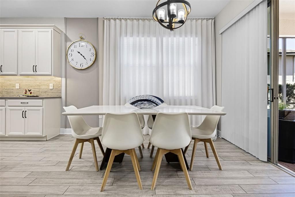 Dining room, Interior, Pendant Lights, Wood Texture Flooring