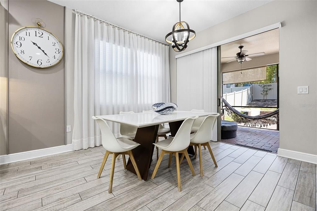 Dining room, Interior, Pendant Lights, Wood Texture Flooring