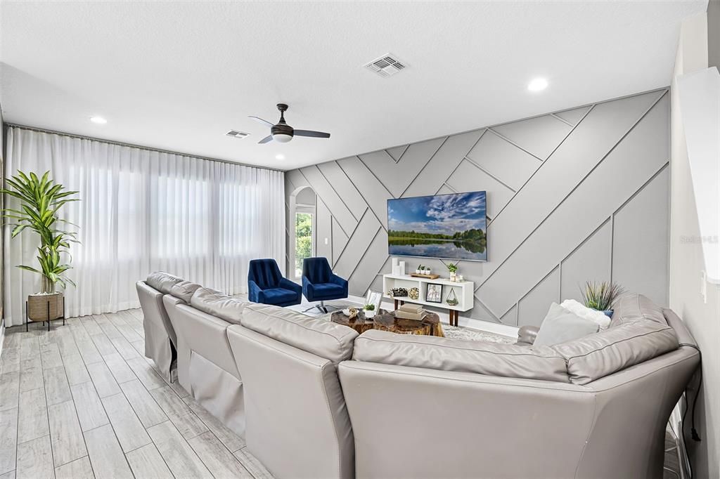 Interior, Living room, Recessed Lighting, Wood Texture Flooring