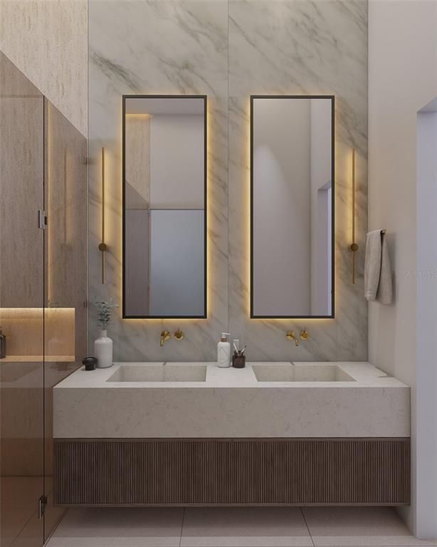 Bathroom, Glass Shower, Interior, Marble Walls