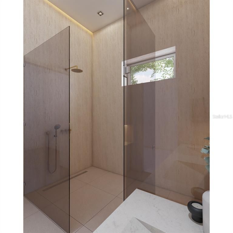 Bathroom, Glass Shower, Interior, Recessed Lighting