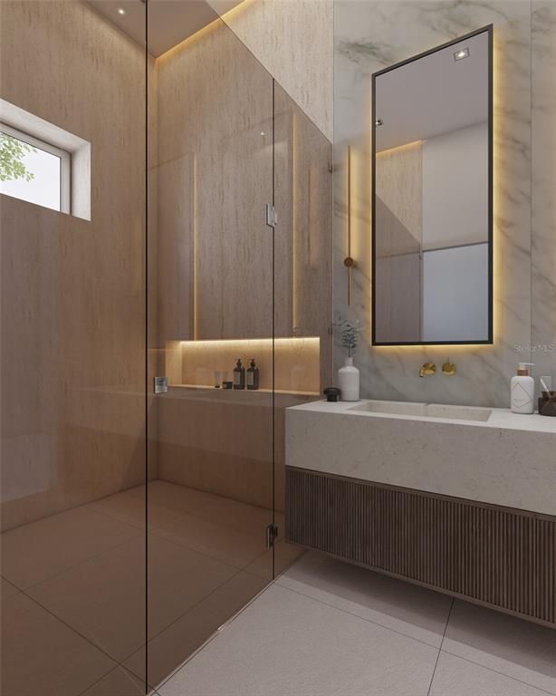 Bathroom, Glass Shower, Interior, Recessed Lighting