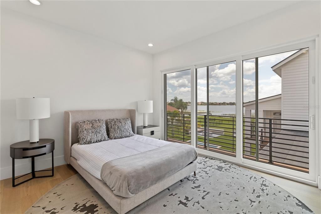 Bedroom, Interior, Recessed Lighting, Water, Wood Texture Flooring