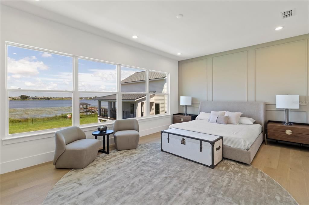 Bedroom, Interior, Recessed Lighting, Water, Wood Texture Flooring