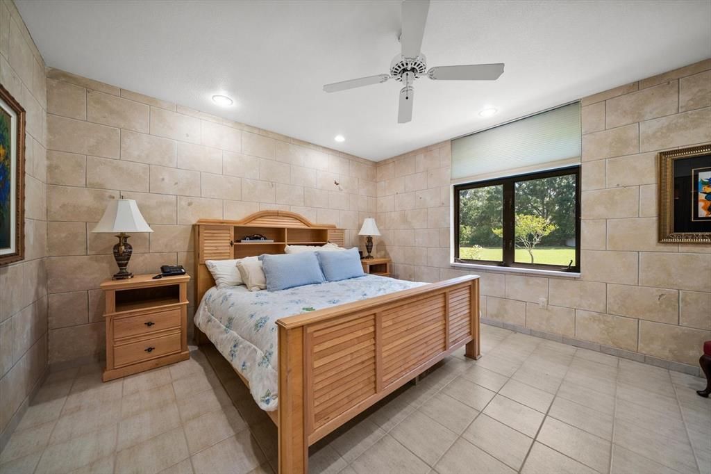 Bedroom, Interior, Recessed Lighting, Stone Walls