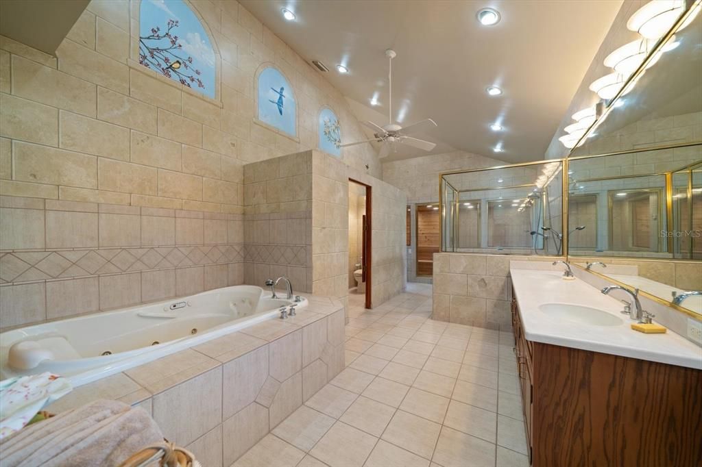 Bathroom, Dual Sink Vanities, Glass Shower, Interior, Recessed Lighting