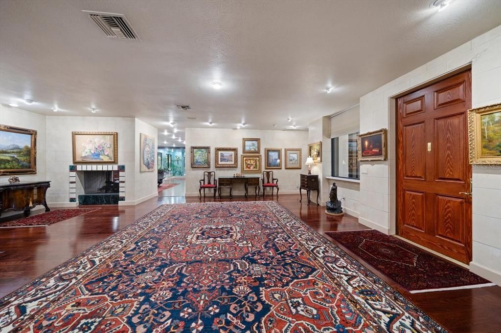 Fireplace, Interior, Recessed Lighting, Wood Texture Flooring