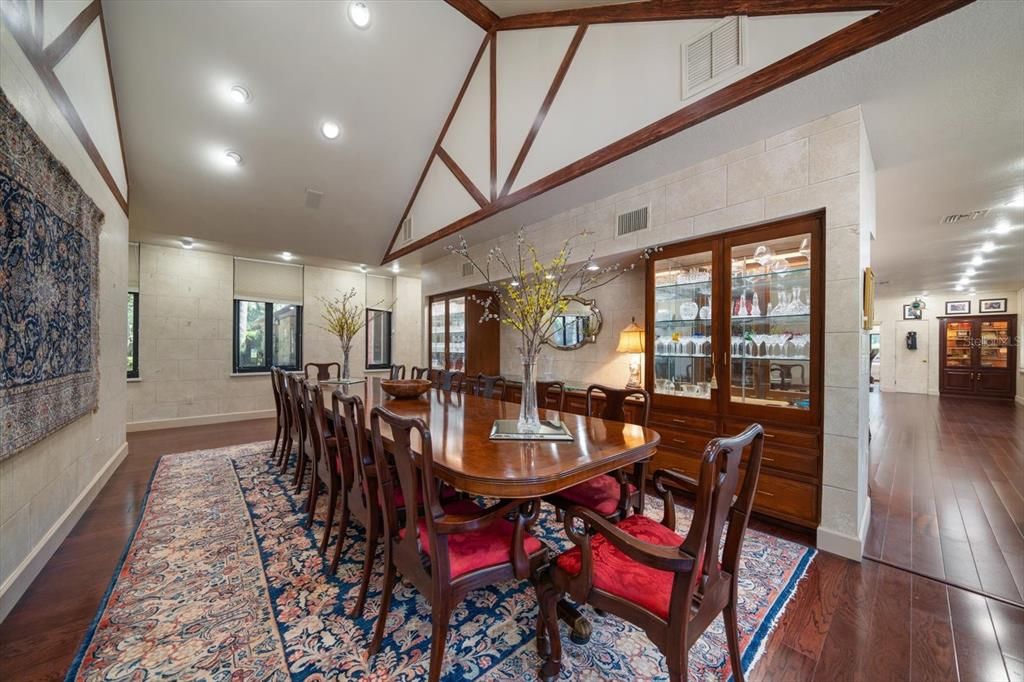 Dining room, Interior, Recessed Lighting, Wood Texture Flooring