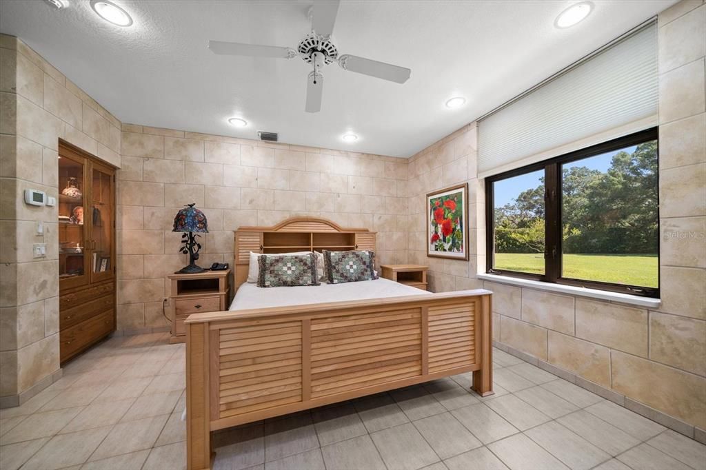 Bedroom, Interior, Recessed Lighting, Stone Walls