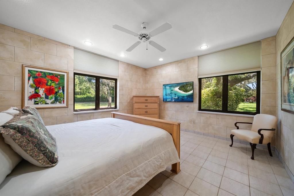 Bedroom, Interior, Recessed Lighting, Stone Walls