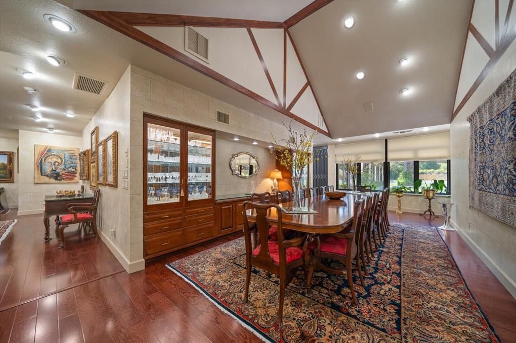 Dining room, Interior, Recessed Lighting, Wood Texture Flooring