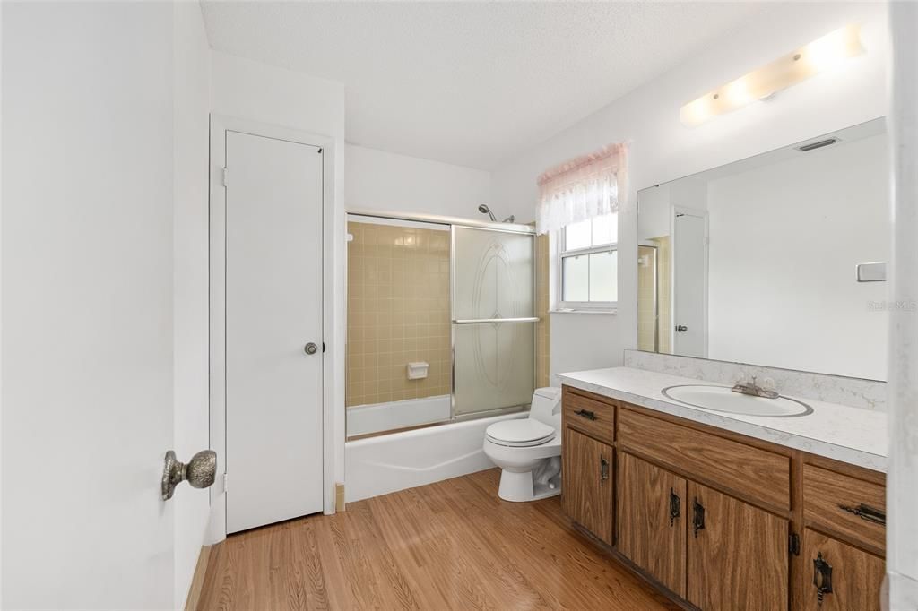 Bathroom, Glass Shower, Interior, Wood Texture Flooring
