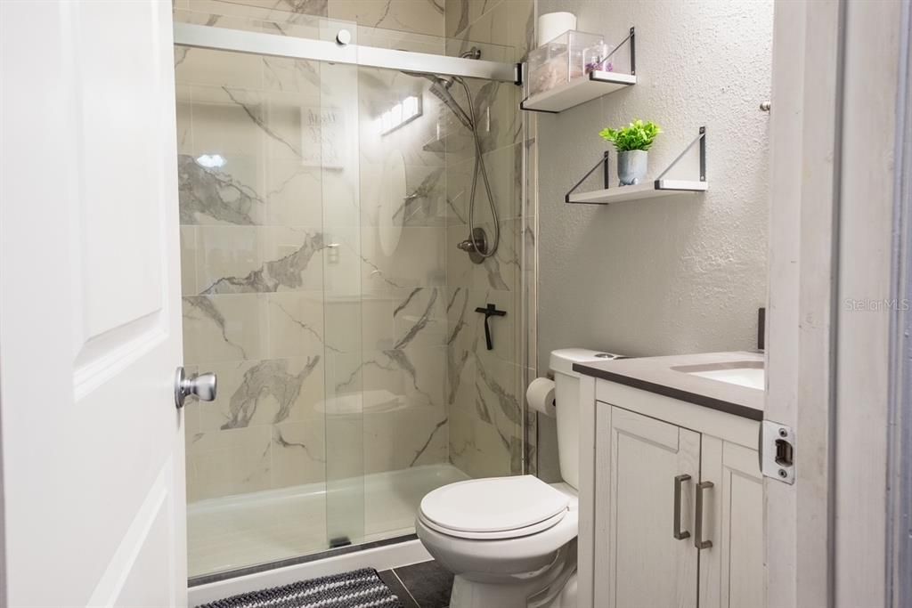 Bathroom, Glass Shower, Interior, Marble Walls