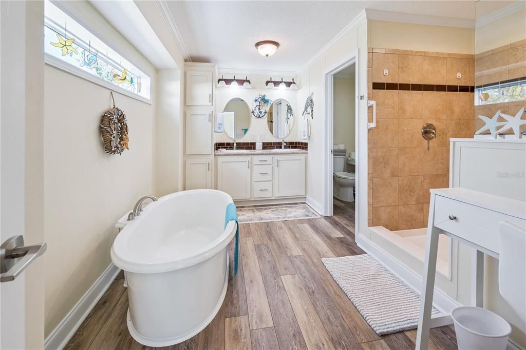 Bathroom, Free Standing Baths, Interior, Wood Texture Flooring