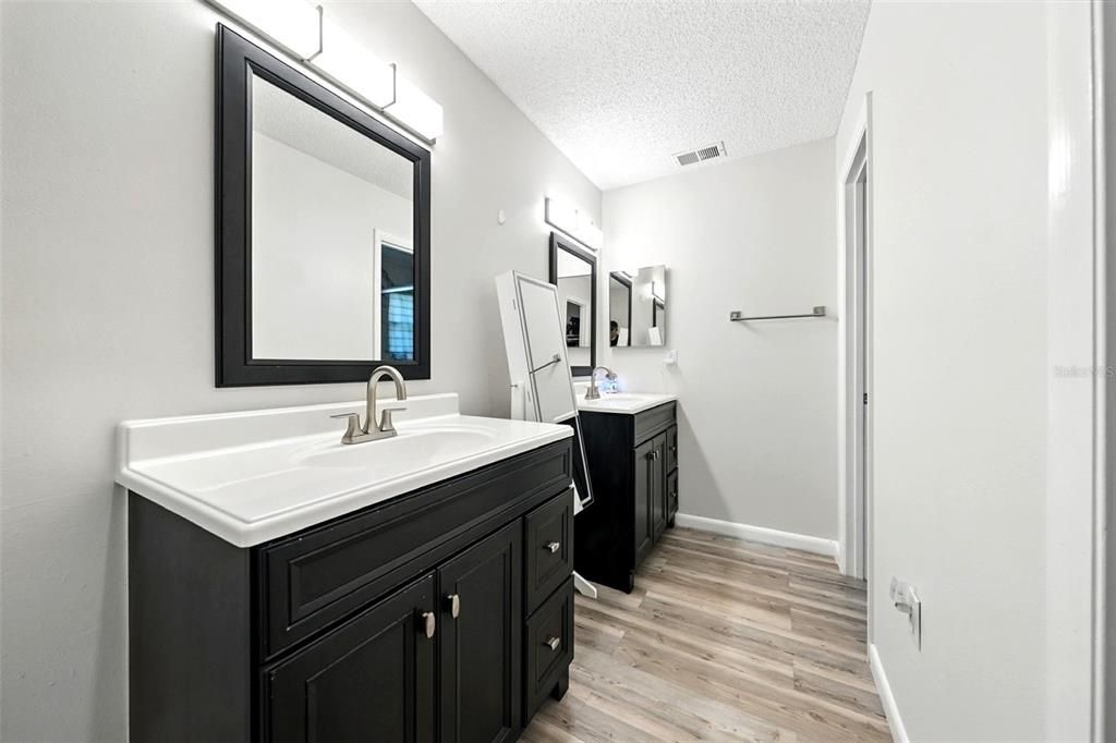 Bathroom, Dual Sink Vanities, Interior, Wood Texture Flooring