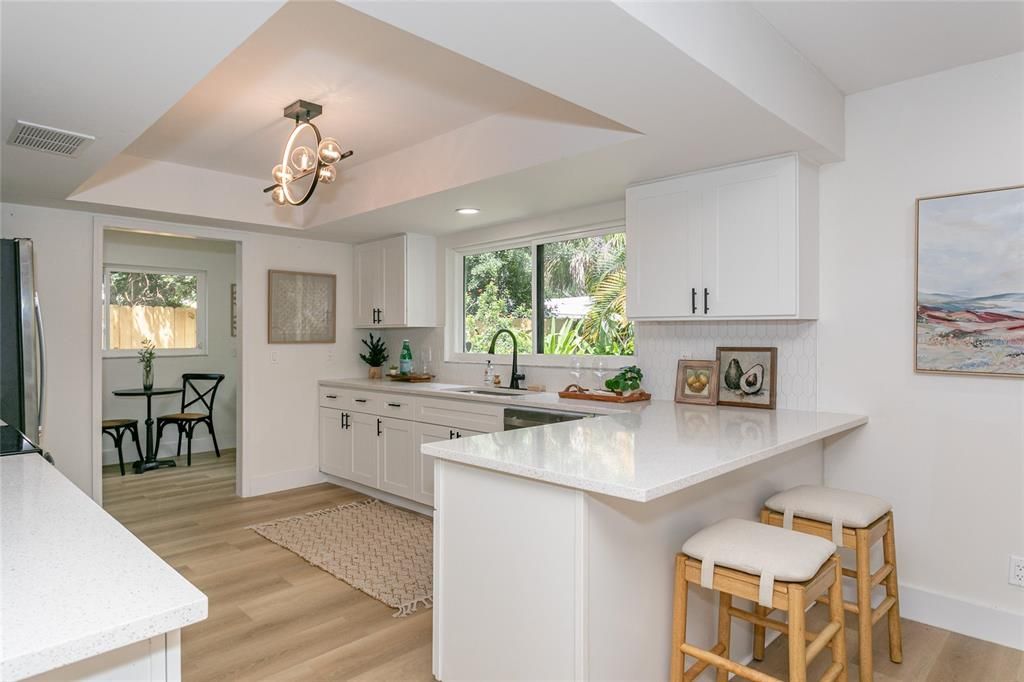 Interior, Kitchen, Recessed Lighting, Wood Texture Flooring
