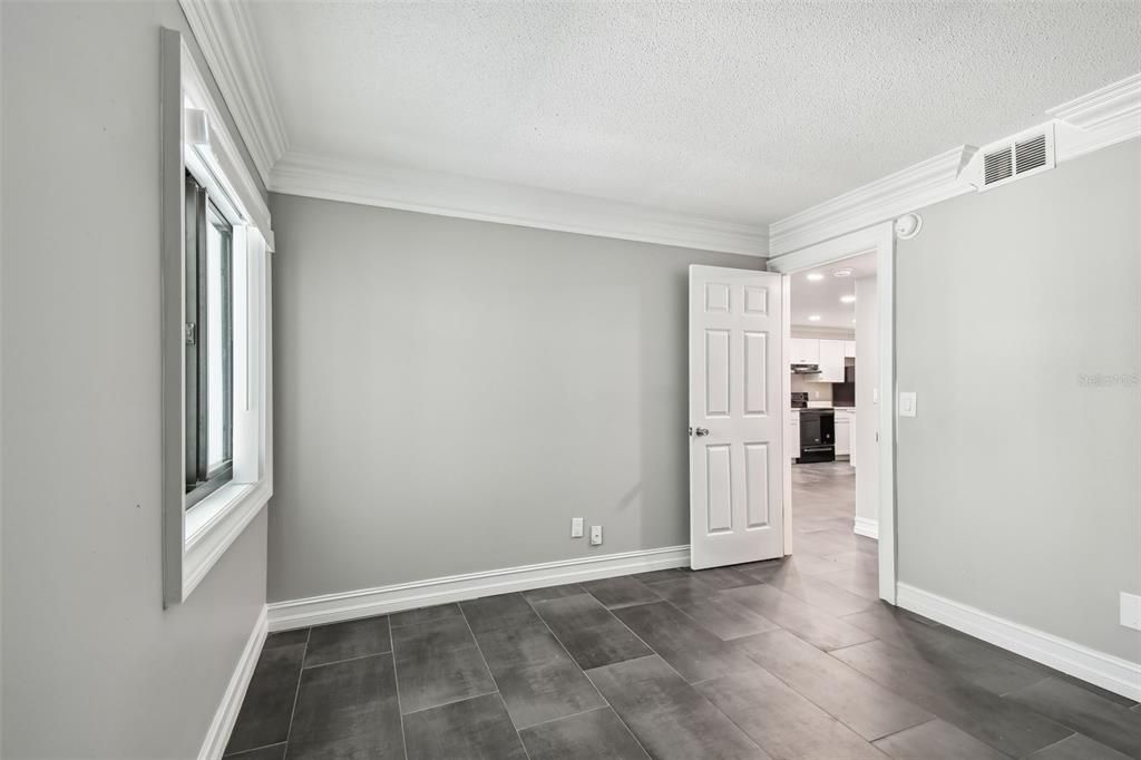 Empty room, Interior, Kitchen, Recessed Lighting, Wood Texture Flooring