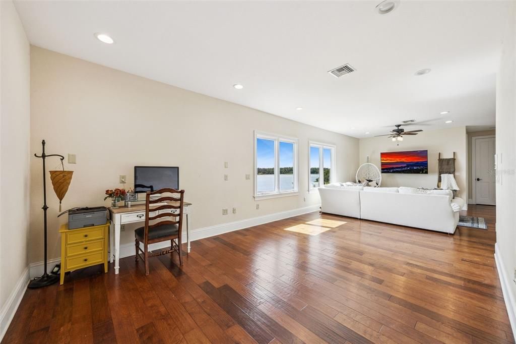 Home Office, Interior, Living room, Recessed Lighting, Water, Wood Texture Flooring